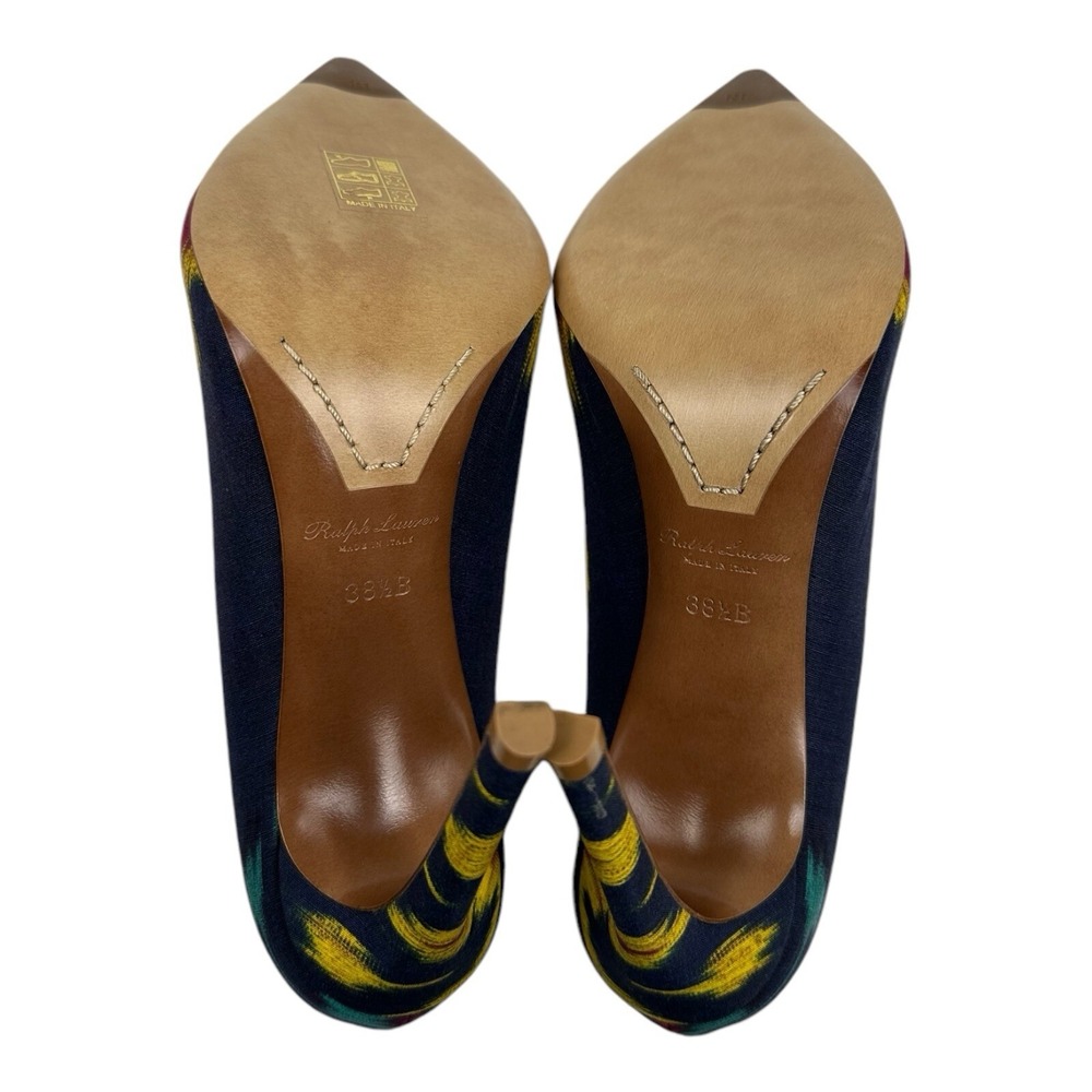 Ralph Lauren Purple Label Celia Navy Ikat Canvas Heels Pumps 38.5 EU US 8 NIB - Picture 7 of 9